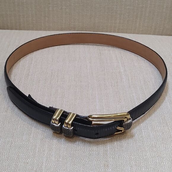 Brighton Black Reptile Embossed Leather Gold and Silver Buckle and Loops Size 30 - Picture 8 of 10